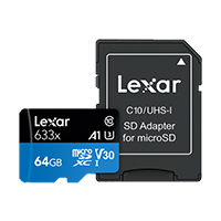 Карта памяти LEXAR 64GB microSDXC UHS-I Class 10. с адапетром SD (LSDMI64GBB633A)